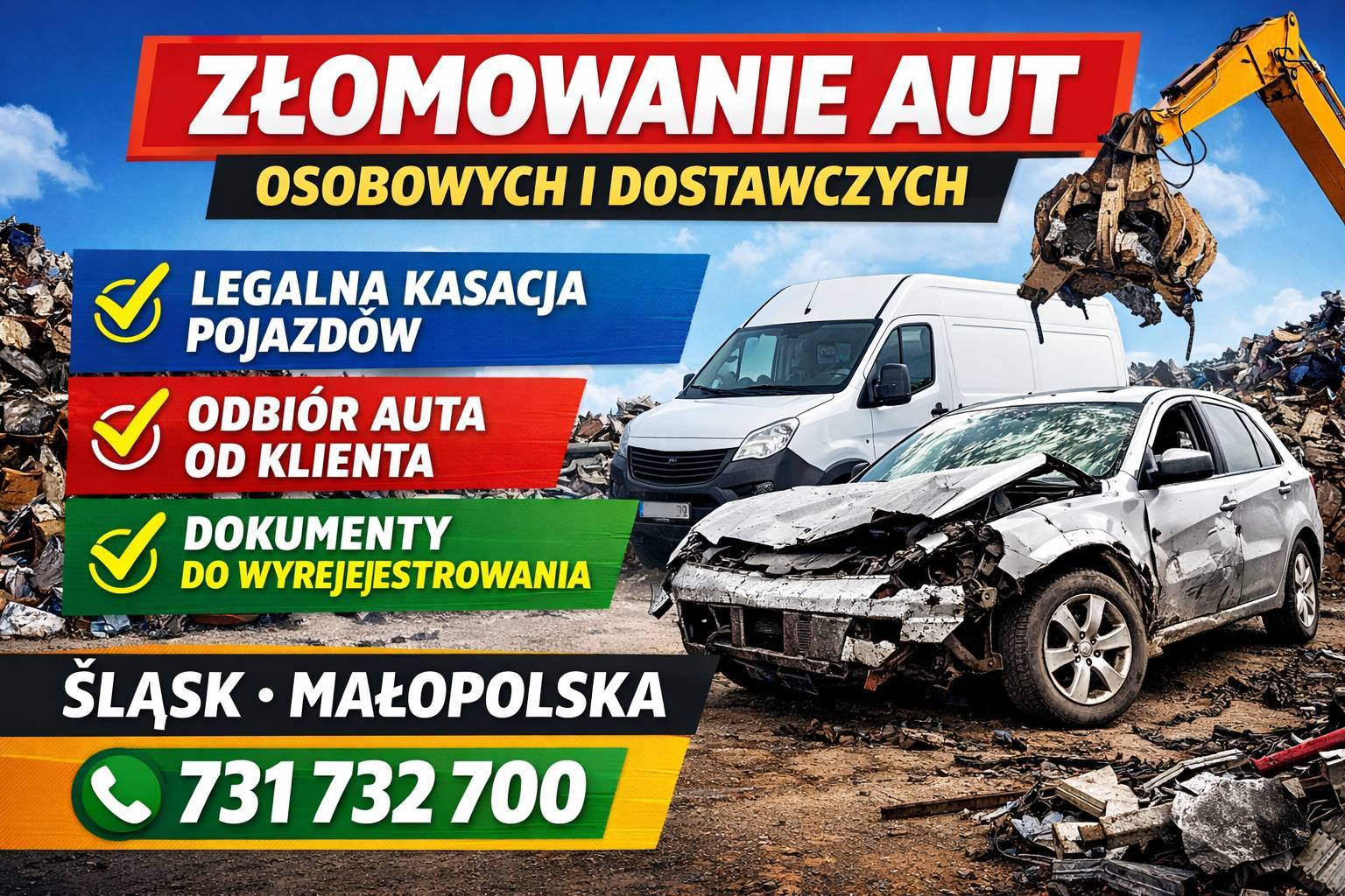 Złomowanie aut osobowych i dostawczych z odbiorem - auto złom Śląsk
