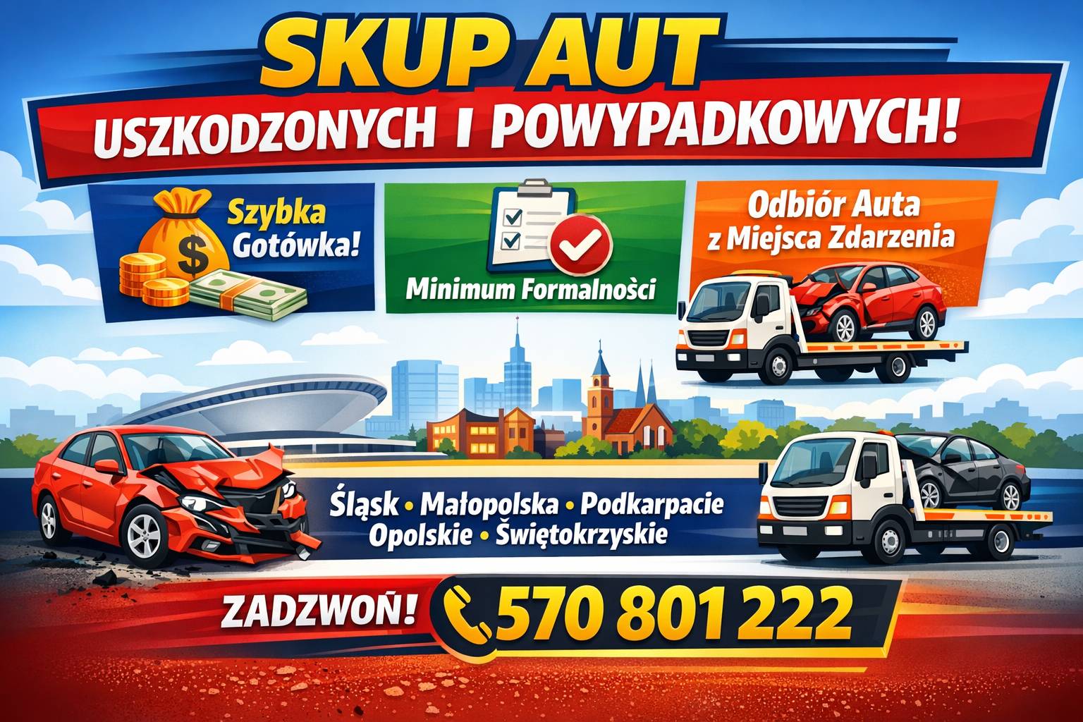 Skup aut uszkodzonych, aut powypadkowych z DOJAZDEM do Klienta