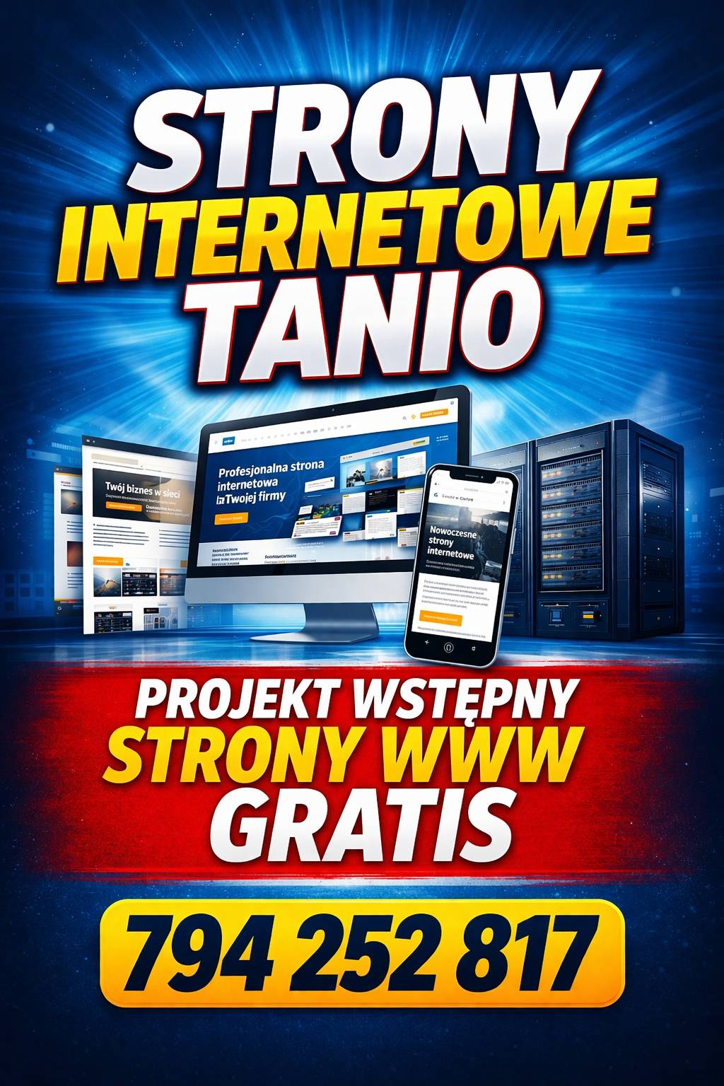 Tanie strony WWW + projekt wstępny strony internetowej za darmo + BONUS